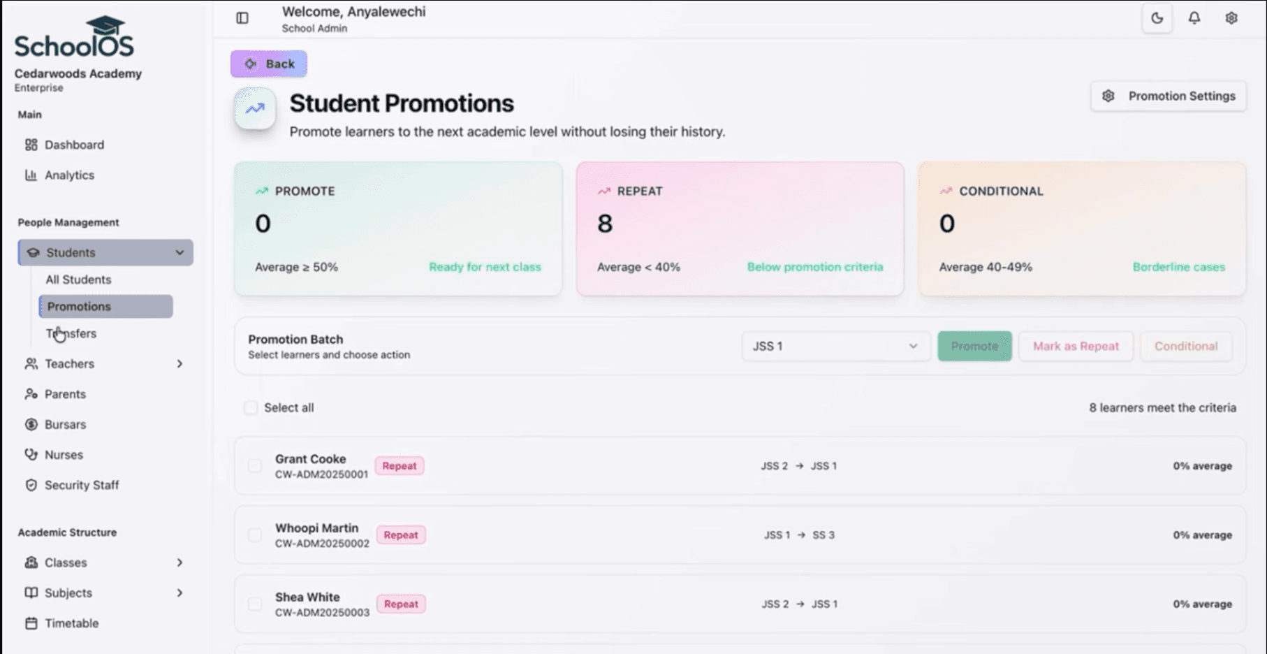 SchoolOS platform dashboard